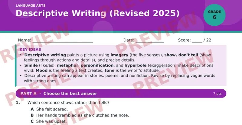 Page 1 preview of Descriptive Writing (Revised 2025)