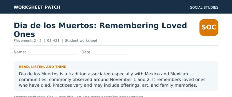 Page 1 preview of Dia de los Muertos: Remembering Loved Ones