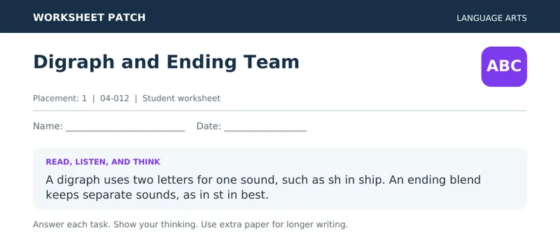Page 1 preview of Digraph and Ending Team