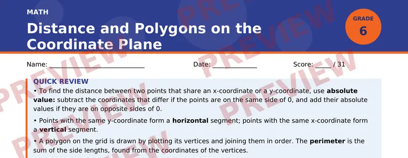 Partial preview of Distance and Polygons on the Coordinate Plane (Grade 6)