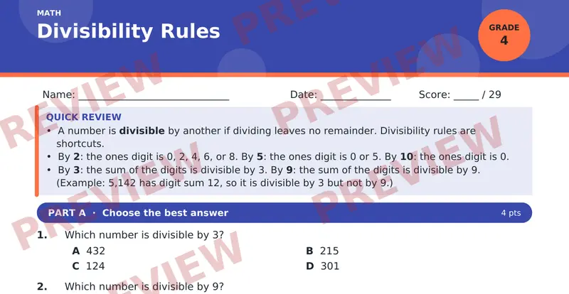 Page 1 preview of Divisibility Rules