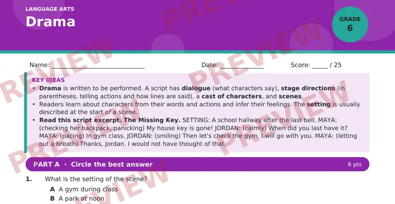 Page 1 preview of Drama — Grade 6