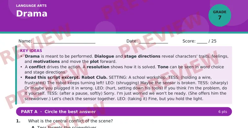 Page 1 preview of Drama — Grade 7