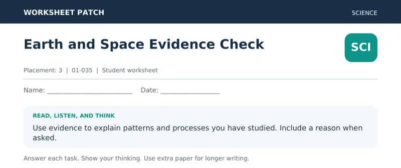Page 1 preview of Earth and Space Evidence Check