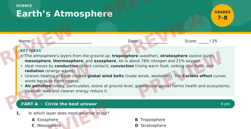 Page 1 preview of Earth’s Atmosphere