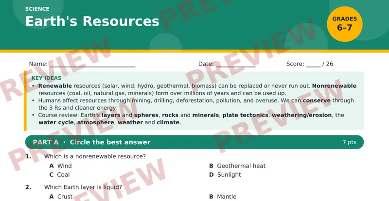 Page 1 preview of Earth's Resources