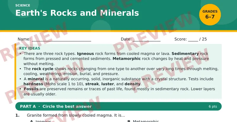 Page 1 preview of Earth's Rocks and Minerals