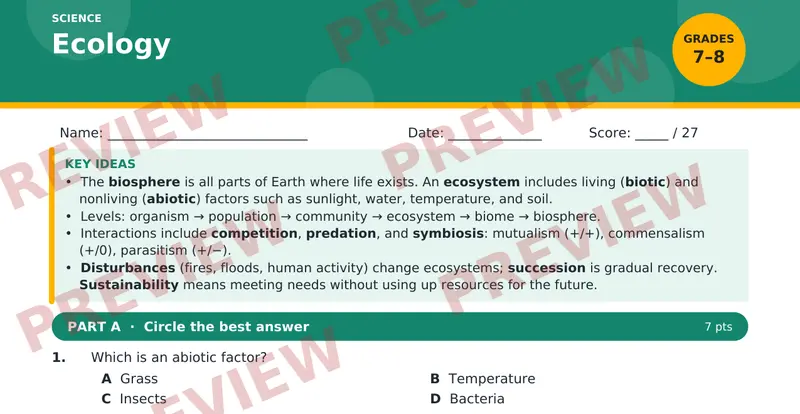 Page 1 preview of Ecology