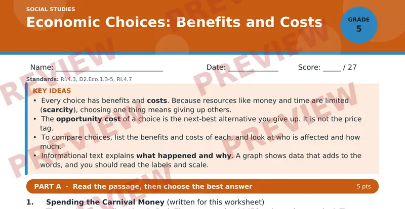 Page 1 preview of Economic Choices: Benefits and Costs