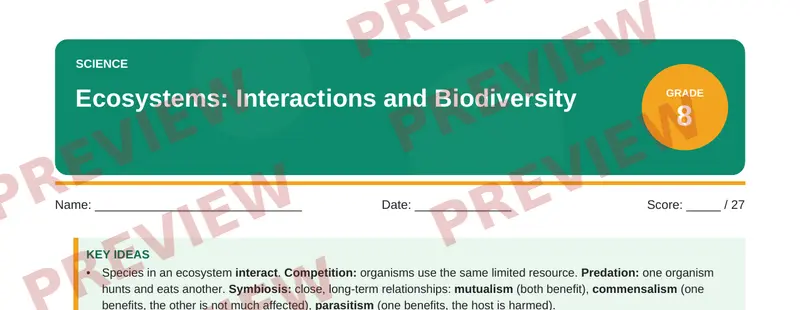 Partial preview of Ecosystems: Interactions and Biodiversity (Grade 8)