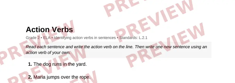 Page 1 preview of Action Verbs