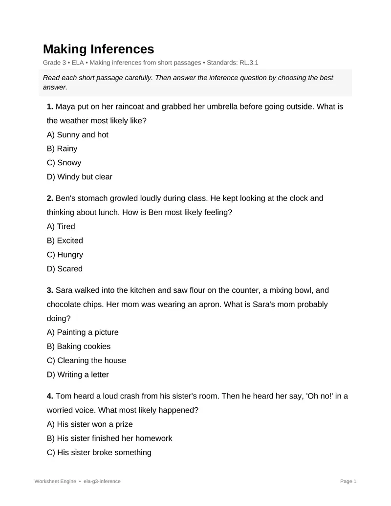 Page 1 preview of Making Inferences
