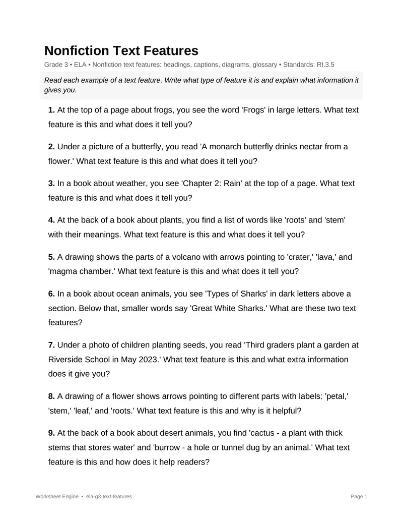 Page 1 preview of Nonfiction Text Features
