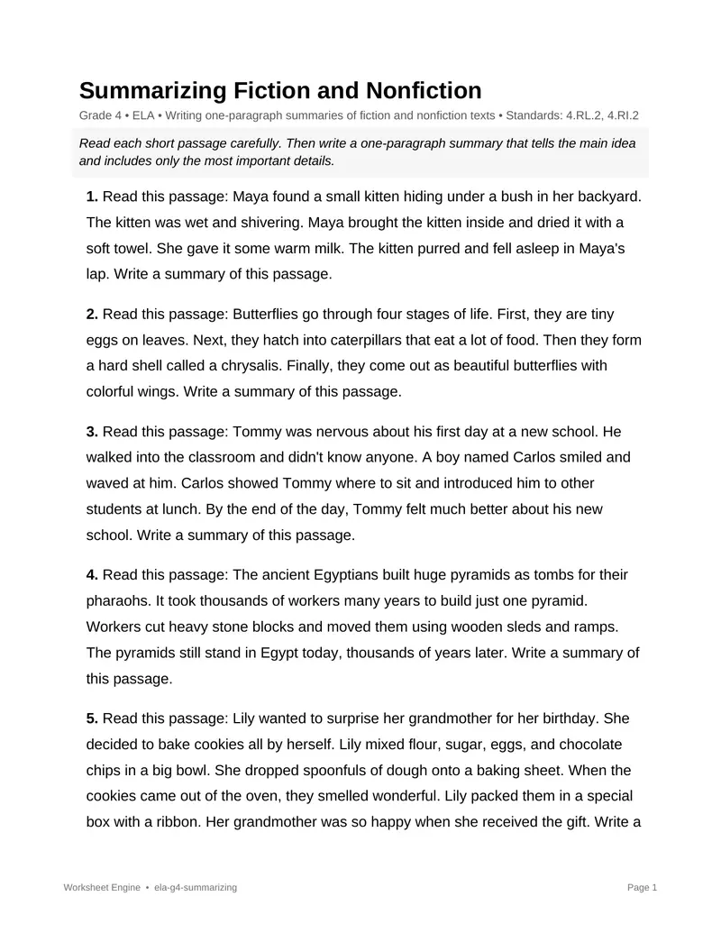 Page 1 preview of Summarizing Fiction and Nonfiction