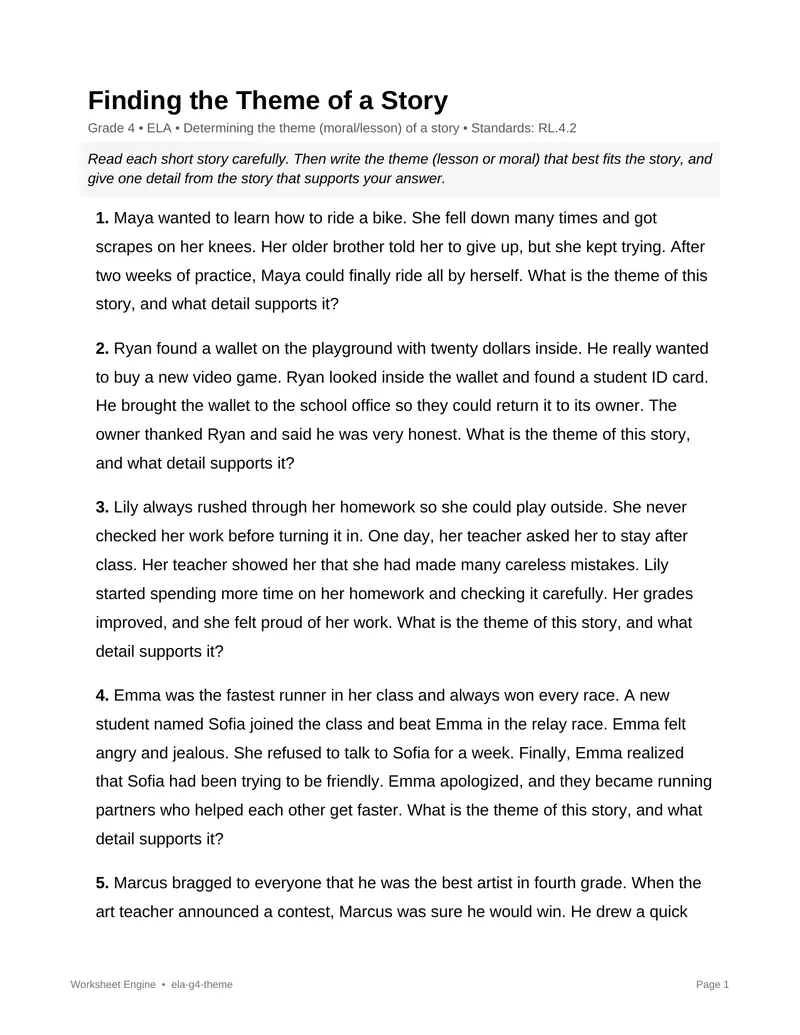 Page 1 preview of Finding the Theme of a Story