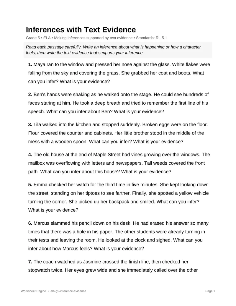 Page 1 preview of Inferences with Text Evidence