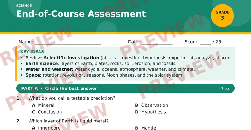 Page 1 preview of End-of-Course Assessment — Grade 3