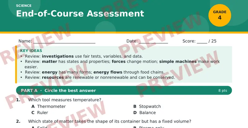 Page 1 preview of End-of-Course Assessment — Grade 4