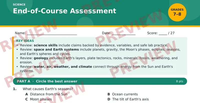Page 1 preview of End-of-Course Assessment — Grade 7 - 8