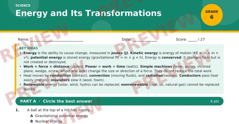 Page 1 preview of Energy and Its Transformations