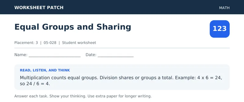 Page 1 preview of Equal Groups and Sharing