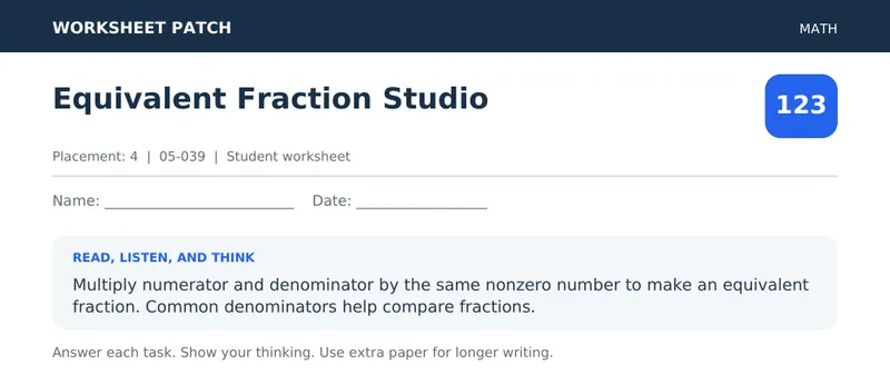 Page 1 preview of Equivalent Fraction Studio