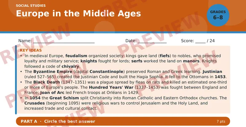 Page 1 preview of Europe in the Middle Ages