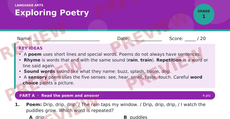 Page 1 preview of Exploring Poetry
