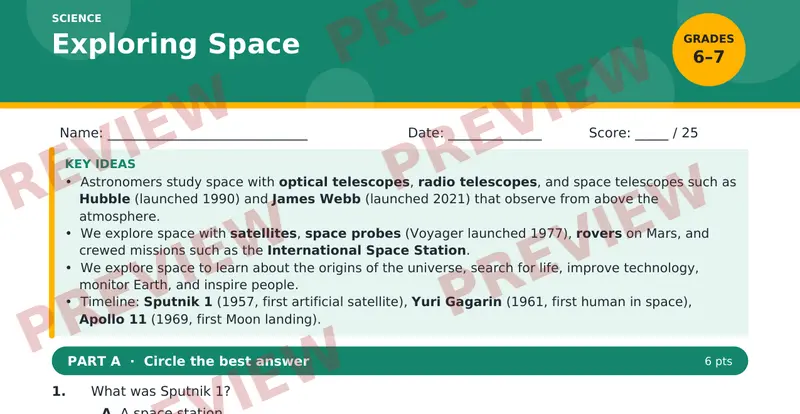 Page 1 preview of Exploring Space