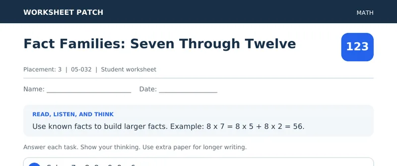 Page 1 preview of Fact Families: Seven Through Twelve