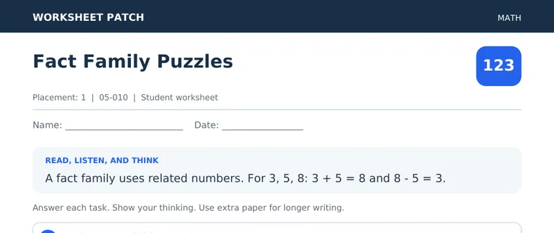 Page 1 preview of Fact Family Puzzles