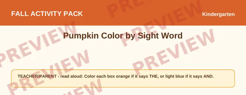 Partial preview of Fall Activity Pack — Kindergarten