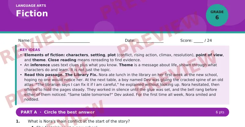 Page 1 preview of Fiction — Grade 6: Novel Study