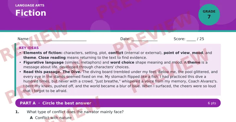 Page 1 preview of Fiction — Grade 7