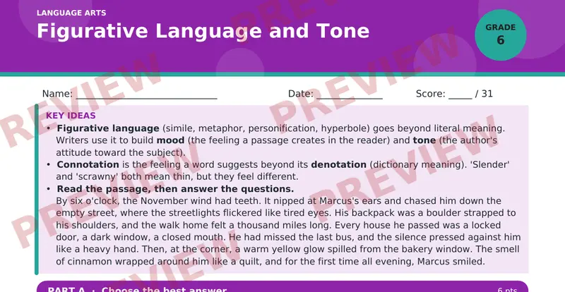 Page 1 preview of Figurative Language and Tone