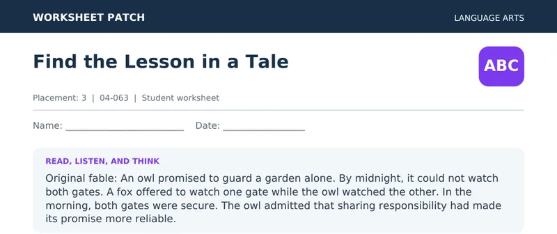 Page 1 preview of Find the Lesson in a Tale — Grade 3