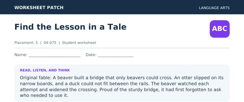 Page 1 preview of Find the Lesson in a Tale — Grade 5