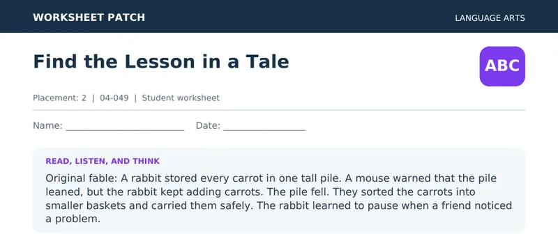 Page 1 preview of Find the Lesson in a Tale — Grade 2