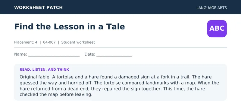 Page 1 preview of Find the Lesson in a Tale — Grade 4: The Tortoise and the Hare