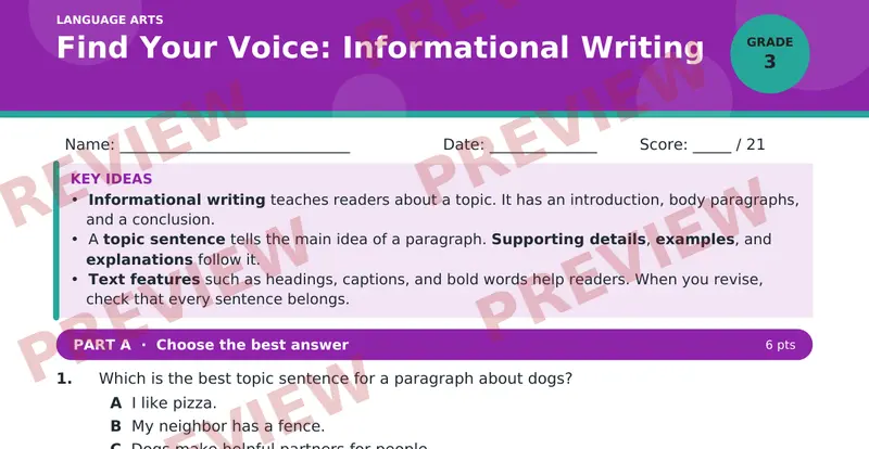 Page 1 preview of Find Your Voice: Informational Writing