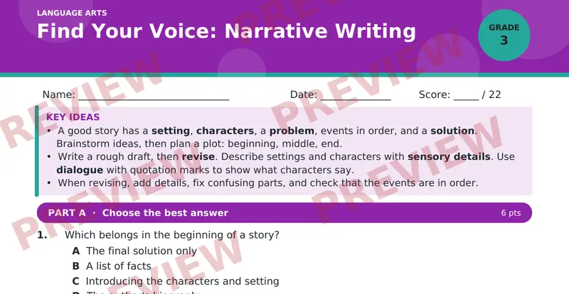Page 1 preview of Find Your Voice: Narrative Writing