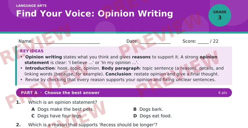 Page 1 preview of Find Your Voice: Opinion Writing