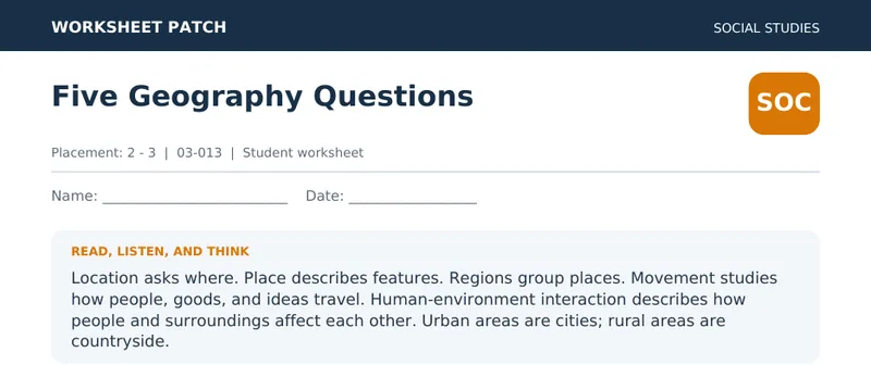 Page 1 preview of Five Geography Questions