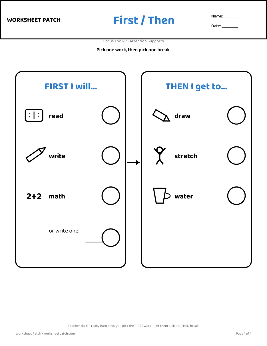 Preview of the First / Then Planner printable