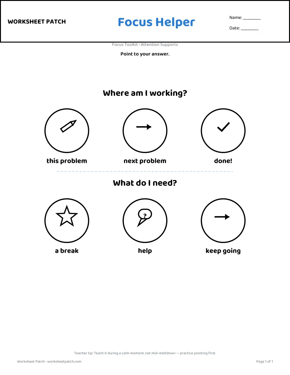 Preview of the Focus Helper printable