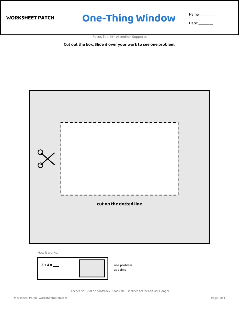 Preview of the One-Thing Window printable