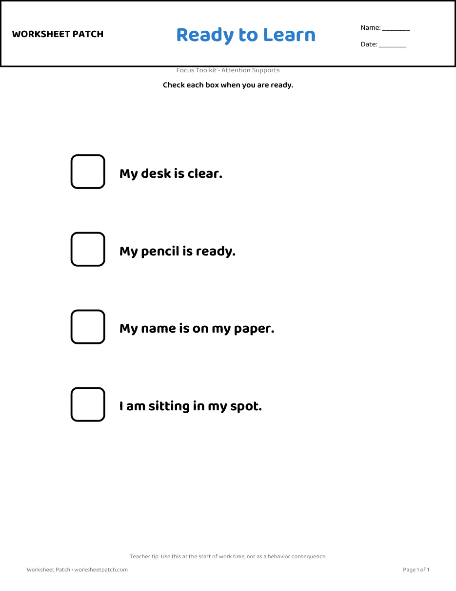 Preview of the Ready to Learn printable