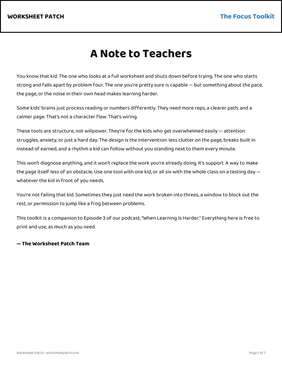 Preview of the A Note to Teachers printable