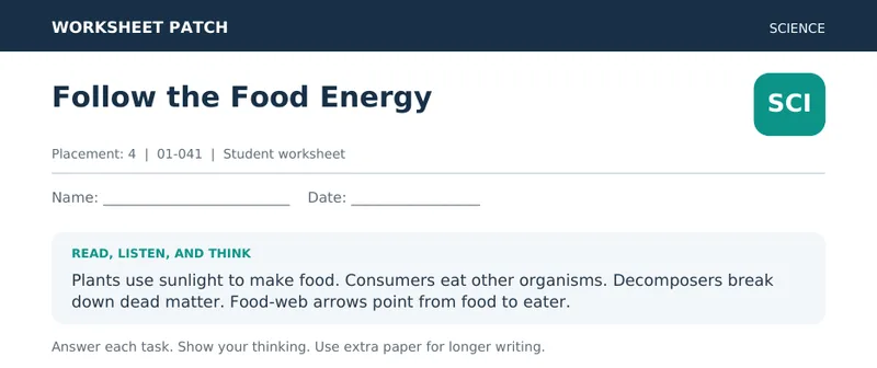 Page 1 preview of Follow the Food Energy