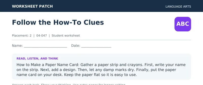 Page 1 preview of Follow the How-To Clues — Grade 2